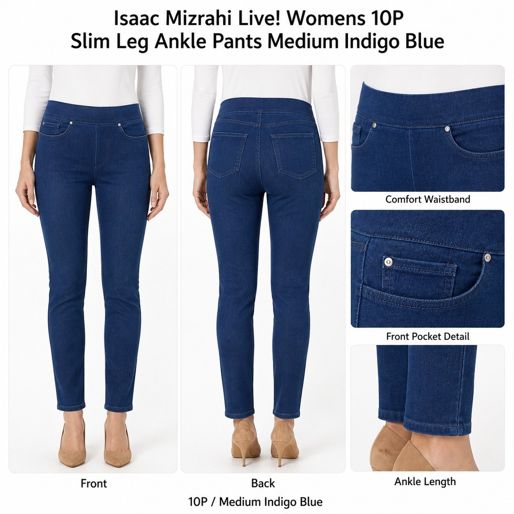 Isaac Mizrahi Live Women Petite 10P Pull On Slim Leg Ankle Pants Indigo‎ A551039
